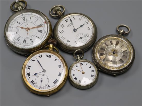 Five various watches, including a Liga chronometer, together with a George III mahogany tea caddy